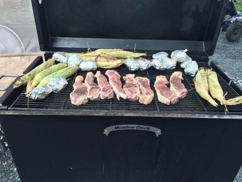 Cooking Chicken, Kabobs, Corn on the Cob, and Steaks on Meadow Creek BBQ42 Chicken Cooker