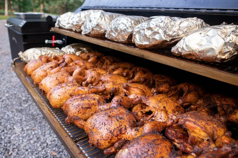 Chicken and Pork Butts on Meadow Creek BBQ Smoker