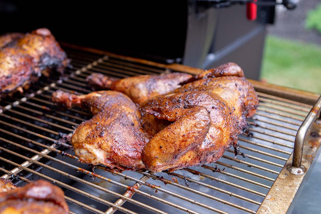 My BBQ Smoker Trailer Smoking and Searing Spatchcock Chickens