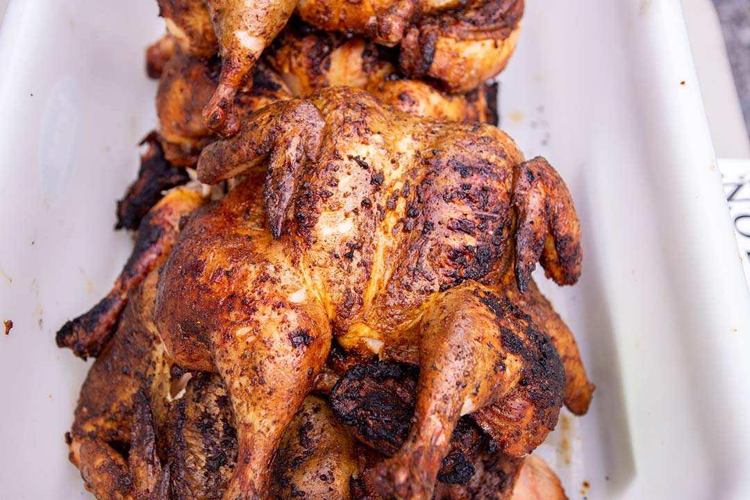 My BBQ Smoker Trailer Smoking and Searing Spatchcock Chickens