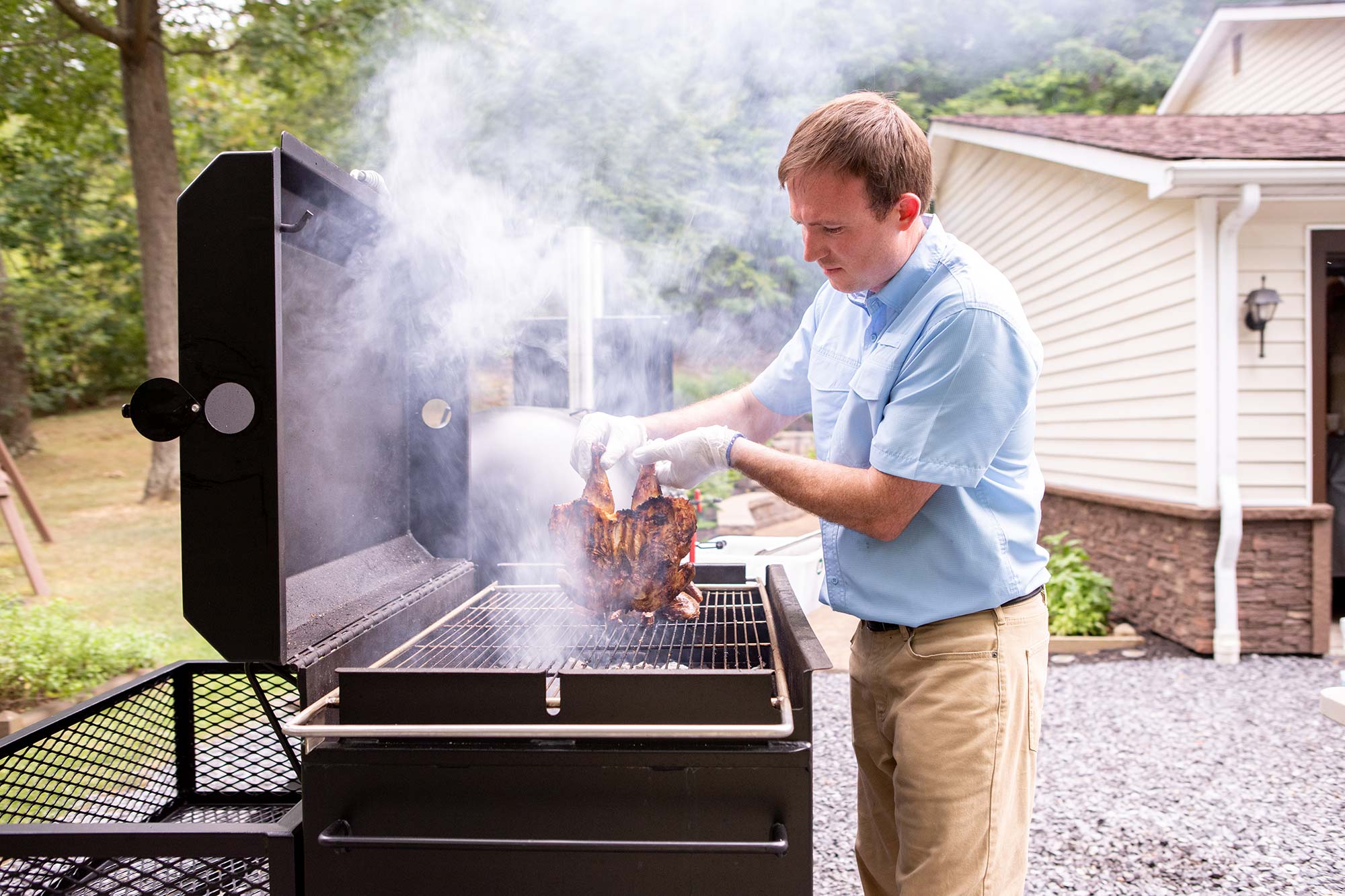 My BBQ Smoker Trailer Smoking and Searing Spatchcock Chickens